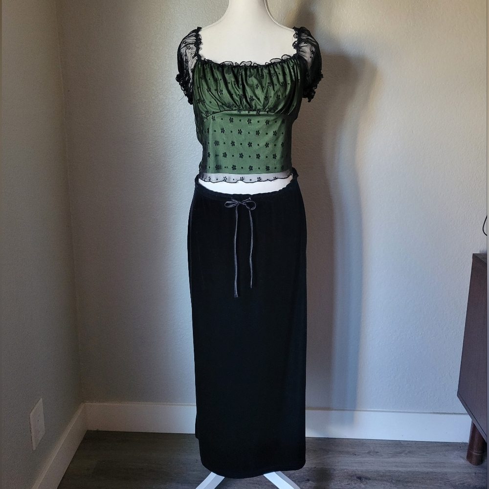 Green and Black Lace Top